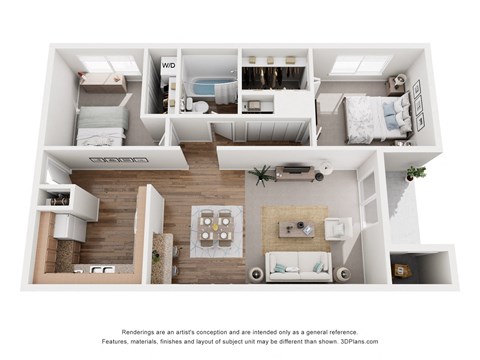 The Pointe| 2 Bedroom 1 Bathroom Floor Plan at Lakecrest Apartments, PRG Real Estate Management, Greenville, SC, 29615